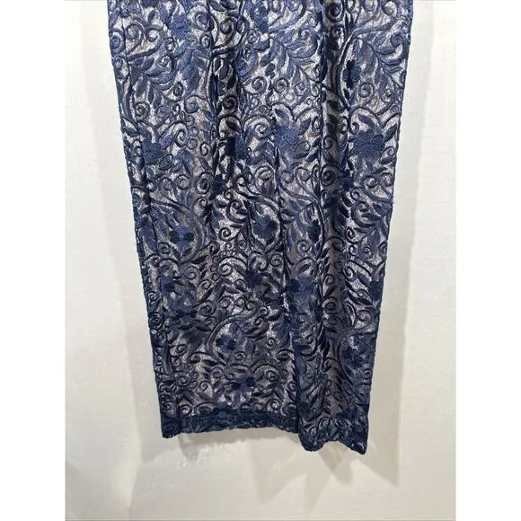 NEW $268 JS Collections [ 4 ] Daniela Bow Tea Length Dress Navy Blue/Blush Q1050